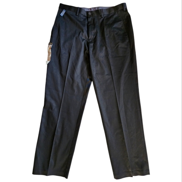 Haggar Classic Fit Black No Iron Khaki Pants 38x32 Stretch Expandable Waist NWT - Picture 1 of 11